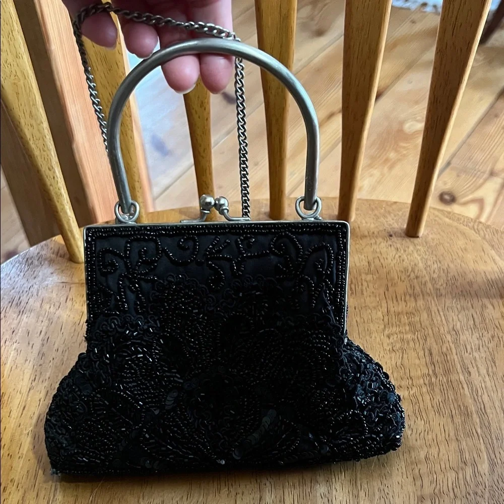 Elegant Vintage  Black Beaded Handbag